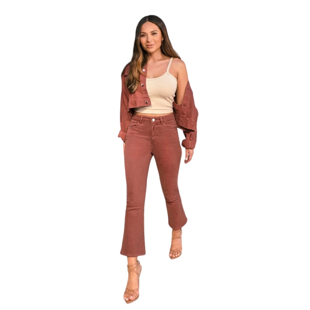 DL1961 Bridget Cropped High Rise Instasculpt Boot Jeans In Redwood Size 27